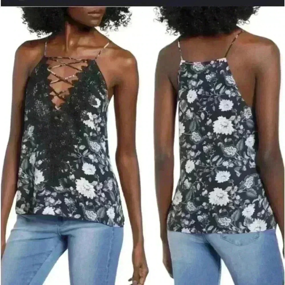 WAYF Women's Black Floral Posie Strappy Camisole, Size Small Where Are You From - Picture 2 of 12